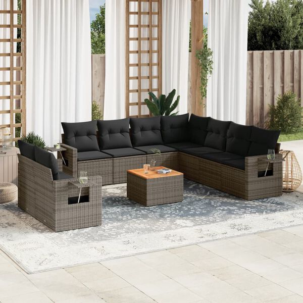 vidaXL 10 Piece Garden Sofa Set with Cushions Grey Poly Rattan