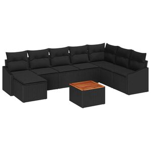 vidaXL Garden Sofa Set with Storage 9 pcs Black Poly Rattan