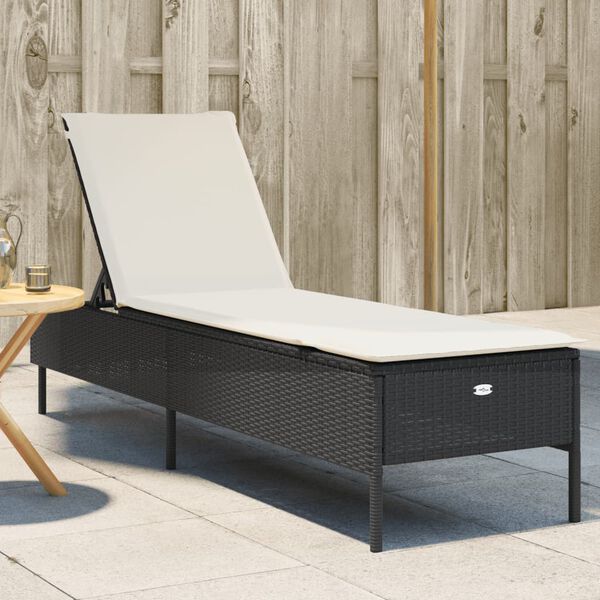 vidaXL Sun Lounger with Cushion Black Poly Rattan