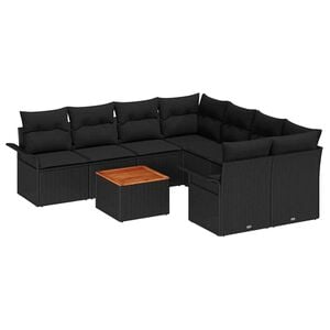 vidaXL Garden Sofa Set with Cushion 9 pcs Black Poly Rattan