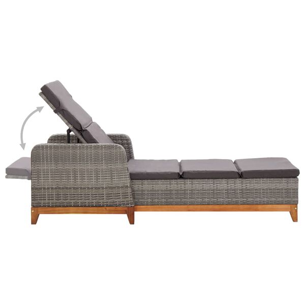 vidaXL Sun Lounger Poly Rattan and Solid Acacia Wood Grey
