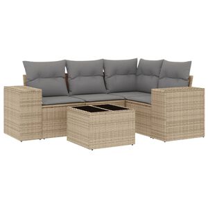 vidaXL 5 Piece Garden Sofa Set with Cushions Beige Poly Rattan