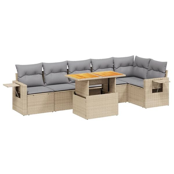 vidaXL 7 Piece Garden Sofa Set with Cushions Beige Poly Rattan