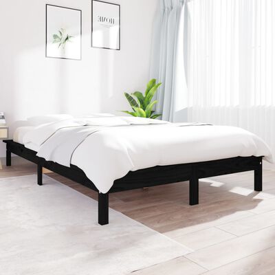 vidaXL Bed Frame Black 150x200 cm King Size Solid Wood Pine