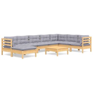 vidaXL 9 Piece Garden Lounge Set with Grey Cushions Solid Pinewood