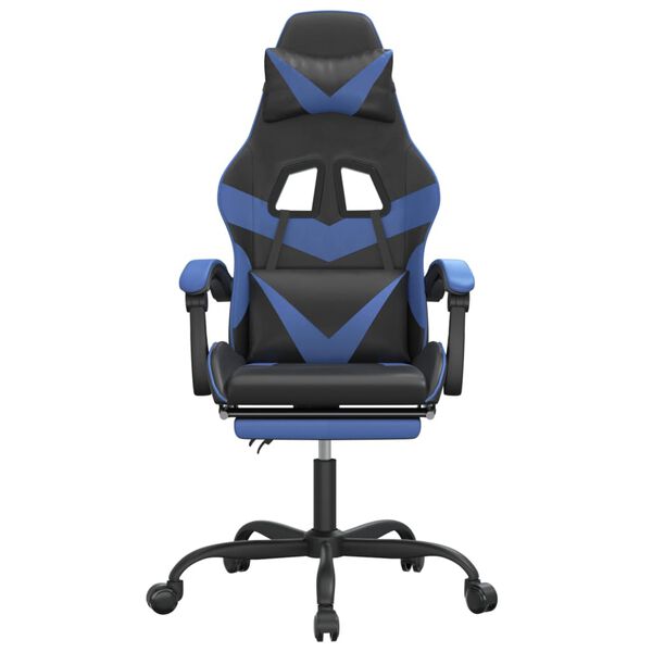 vidaXL Gaming Chair with Footrest Black and Blue Faux Leather
