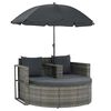 vidaXL 2 Seater Garden Sofa with Cushions and Parasol Grey Poly Rattan