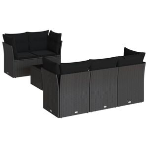 vidaXL 6 Piece Garden Sofa Set with Cushions Black Poly Rattan