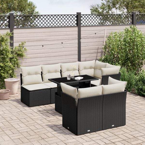 vidaXL 8 Piece Garden Sofa Set with Cushions Black Poly Rattan