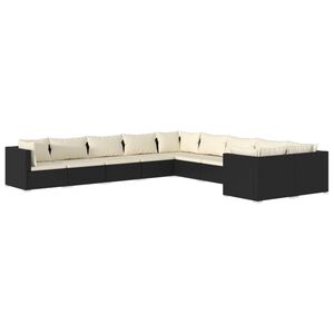 vidaXL 10 Piece Garden Lounge Set with Cushions Poly Rattan Black