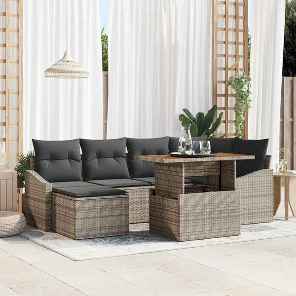 vidaXL Garden Dining Set with Cushion 7 pcs Grey and Brown