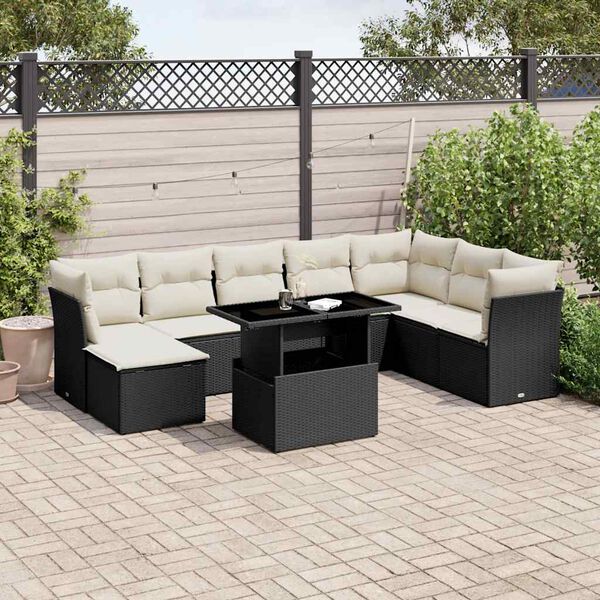 vidaXL 9 Piece Garden Sofa Set with Cushions Black Poly Rattan