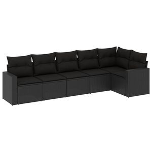 vidaXL 6 Piece Garden Sofa Set with Cushions Black Poly Rattan