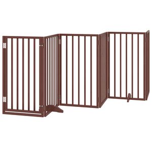 vidaXL Dog Gate with Door Foldable 6 Panels Brown 300 cm Poplar Wood
