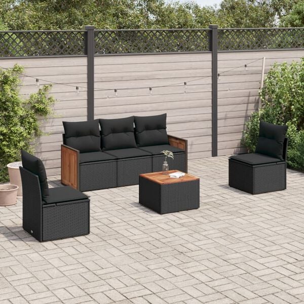vidaXL 6 Piece Garden Sofa Set with Cushions Black Poly Rattan