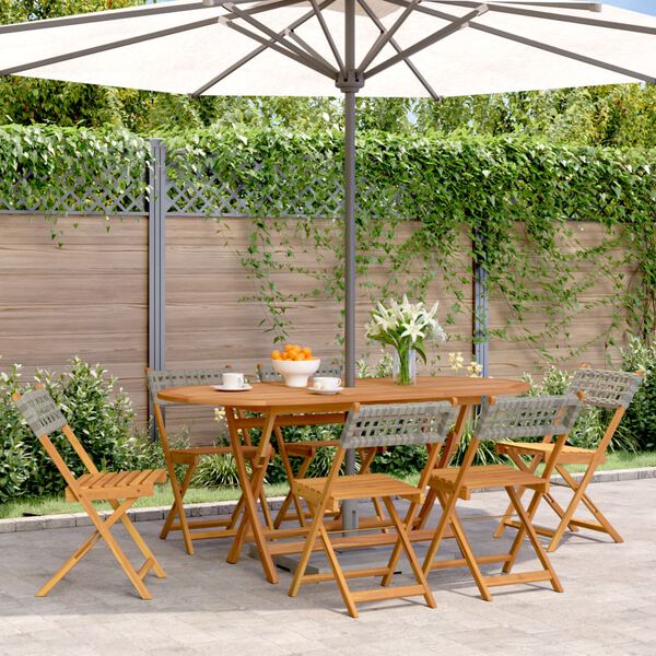vidaXL Folding Garden Chairs 6 pcs Grey Poly Rattan and Solid Wood