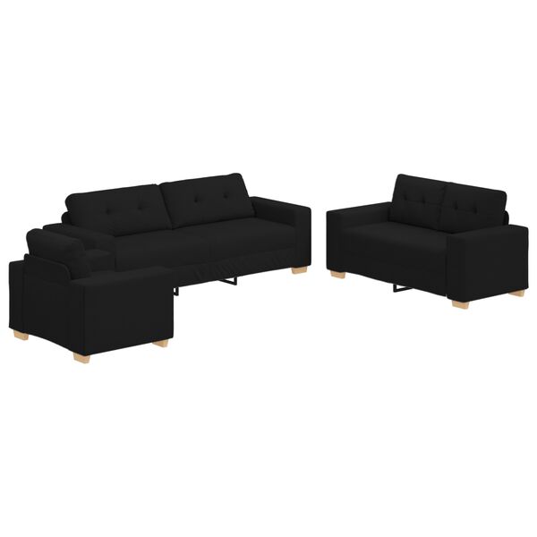 vidaXL Sofa 3 pcs Black Fabric