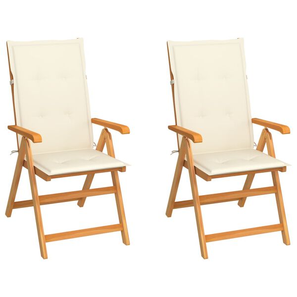 vidaXL Garden Chairs 2 pcs with Cream Cushions Solid Teak Wood