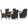 vidaXL 7 Piece Garden Dining Set with Cushions Black Poly Rattan
