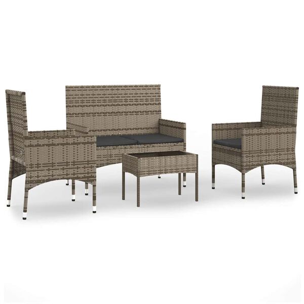 vidaXL 4 Piece Garden Lounge Set with Cushions Grey Poly Rattan