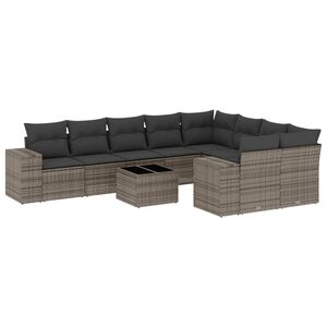 vidaXL 10 Piece Garden Sofa Set with Cushions Grey Poly Rattan
