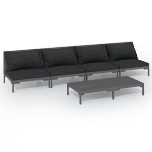 vidaXL 5 Piece Garden Lounge Set with Cushions Poly Rattan Dark Grey