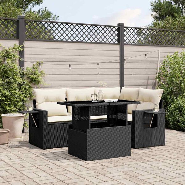vidaXL 5 Piece Garden Sofa Set with Cushions Black Poly Rattan
