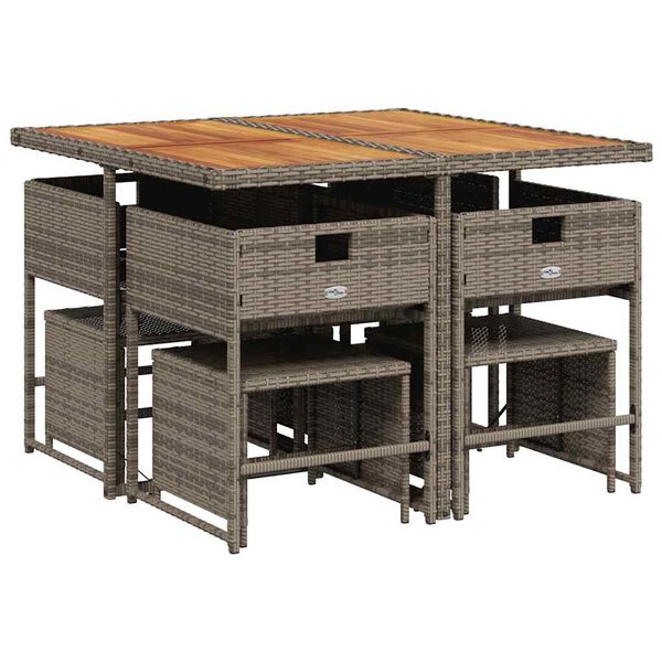 vidaXL 9 Piece Garden Dining Set with Cushions Grey Poly Rattan