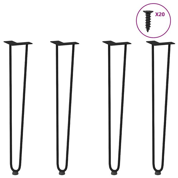 vidaXL hairpin legs for console tables for Console Table 4 pcs Black 72 cm Solid Steel