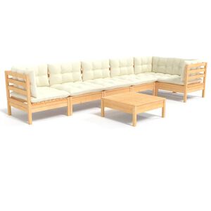 vidaXL 7 Piece Garden Lounge Set with Cream Cushions Pinewood