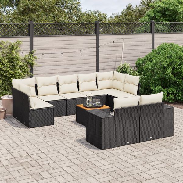 vidaXL 10 Piece Garden Sofa Set with Cushions Black Poly Rattan
