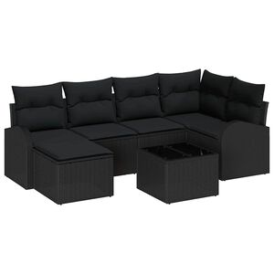 vidaXL Garden Sofa Set 7 pcs Black Poly Rattan