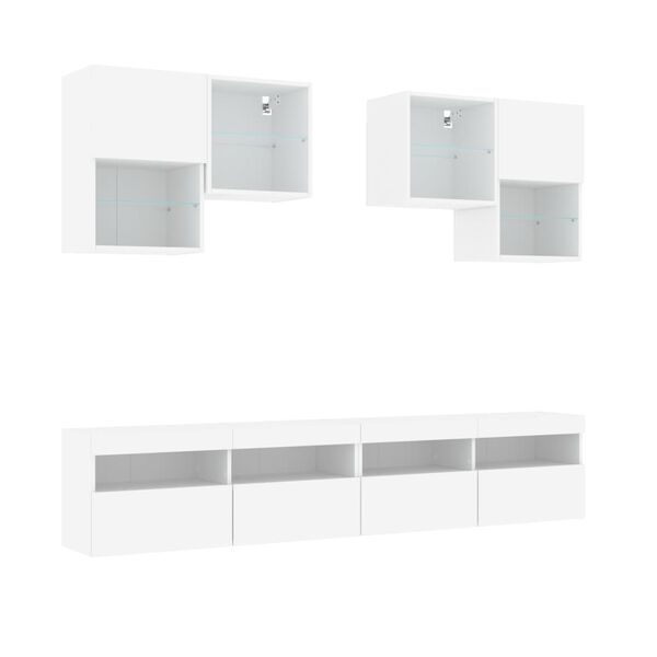 vidaXL 6 Piece TV Wall Cabinet Set with LED Lights White