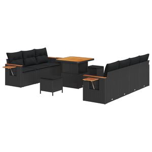 vidaXL Garden Sofa Set with Cushion 13 pcs Black Poly Rattan