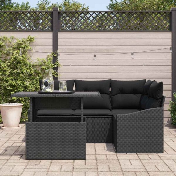 vidaXL Garden Sofa Set with Cushion 5 pcs Black Poly Rattan