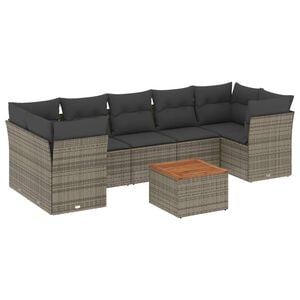 vidaXL 8 Piece Garden Sofa Set with Cushions Grey Poly Rattan