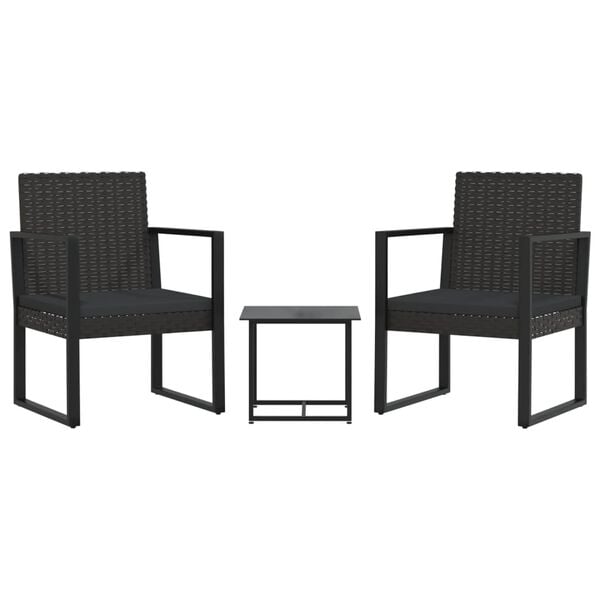 vidaXL 3 Piece Garden Lounge Set with Cushions Black Poly Rattan