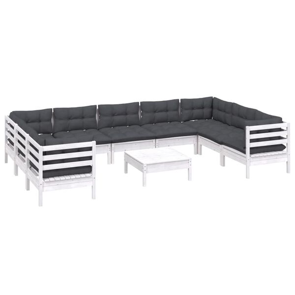 vidaXL 10 Piece Garden Lounge Set with Cushions White Pinewood