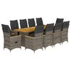vidaXL 11 Piece Garden Bistro Set with Cushions Grey Poly Rattan