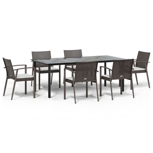 vidaXL 7 Piece Garden Dining Set with Cushions Poly Rattan and Steel