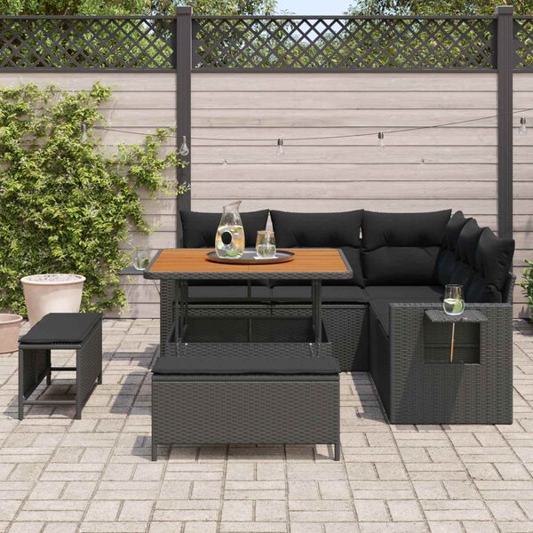vidaXL Garden Sofa Set with Cushion 8 pcs Black Poly Rattan