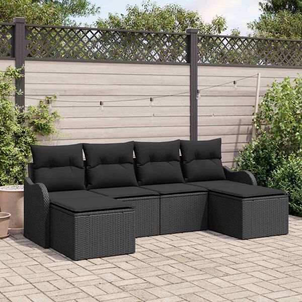 vidaXL Garden Sofa Set with Cushion 6 pcs Black Poly rattan