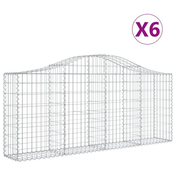 vidaXL Arched Gabion Baskets 6 pcs 200x30x80/100 cm Galvanised Iron