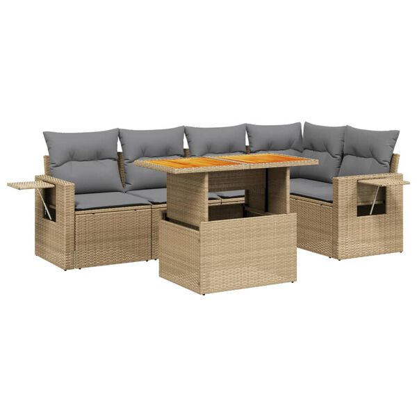 vidaXL 6 Piece Garden Sofa Set with Cushions Beige Poly Rattan