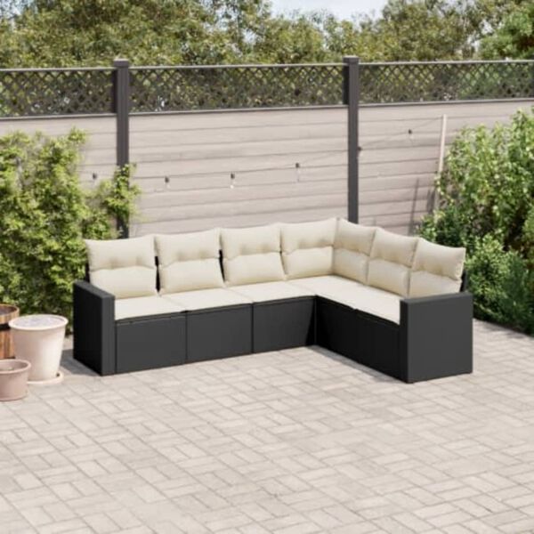 vidaXL 6 Piece Garden Sofa Set with Cushions Black Poly Rattan