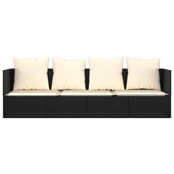 vidaXL Outdoor Lounge Bed with Cushions Black Poly Rattan