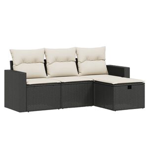 vidaXL 4 Piece Garden Sofa Set with Cushions Black Poly Rattan