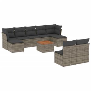 vidaXL 10 Piece Garden Sofa Set with Cushions Grey Poly Rattan