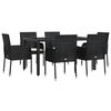 vidaXL 7 Piece Garden Dining Set with Cushions Black Poly Rattan