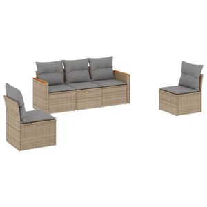vidaXL 5 Piece Garden Sofa Set with Cushions Beige Poly Rattan